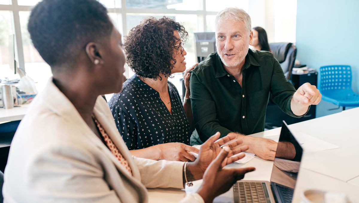 Images of adults having a conversation