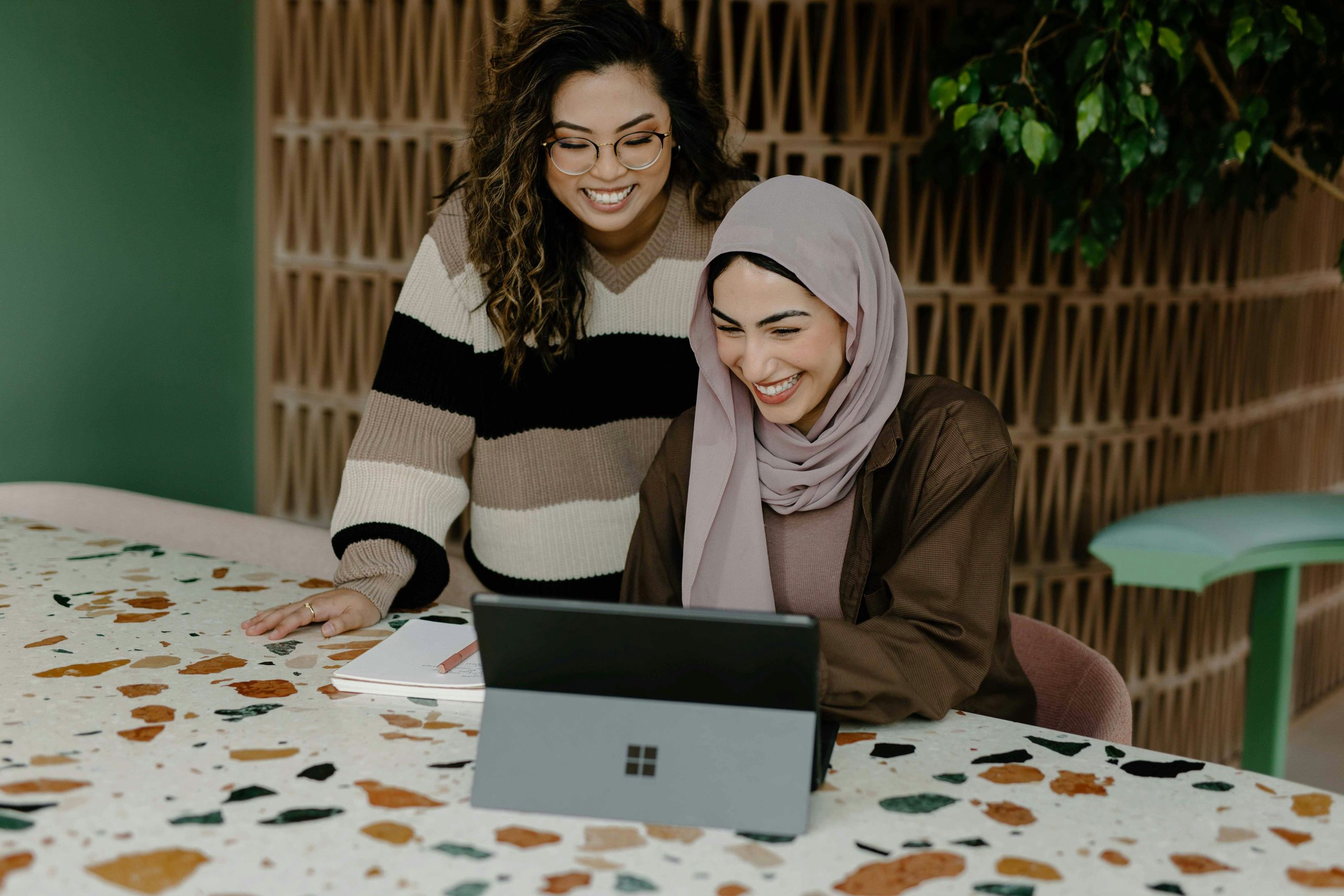 Two women smiling