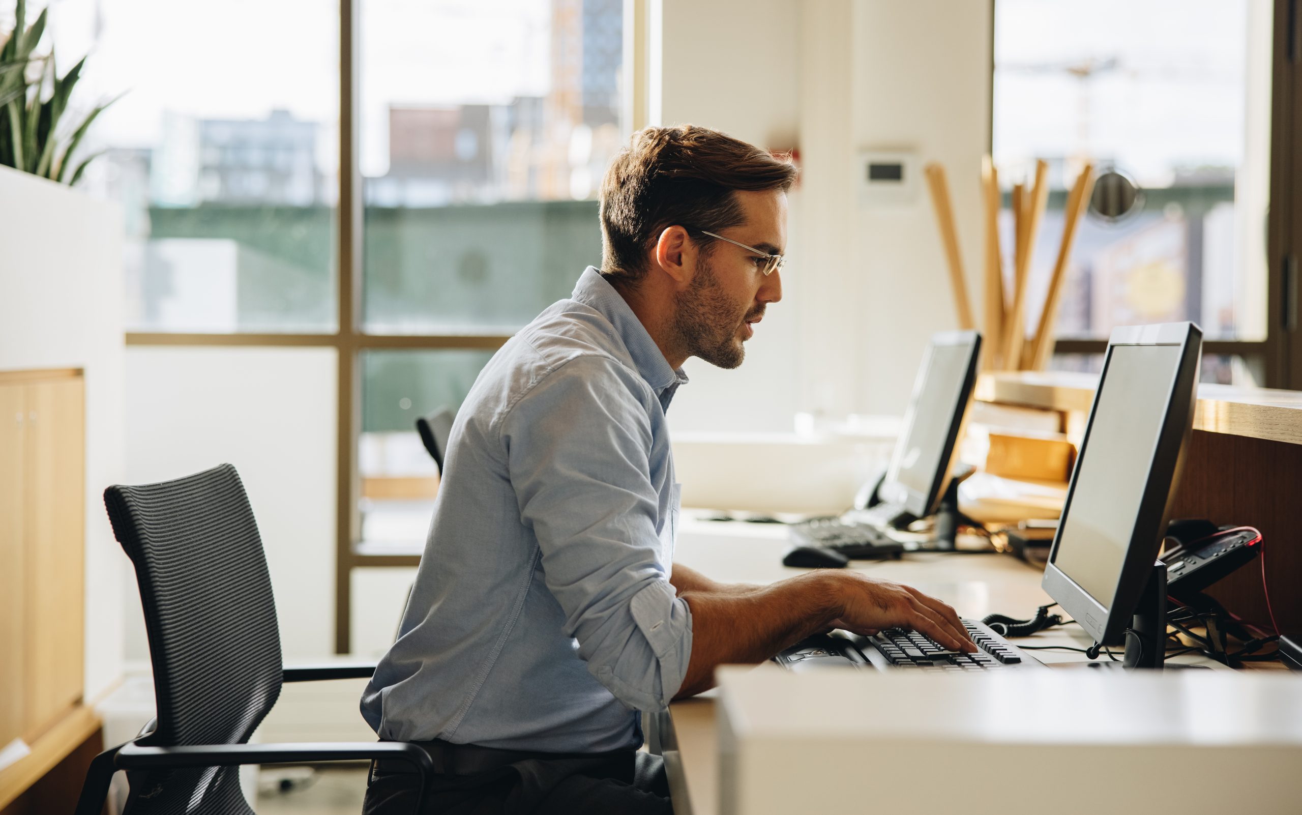 Business executive working on computer